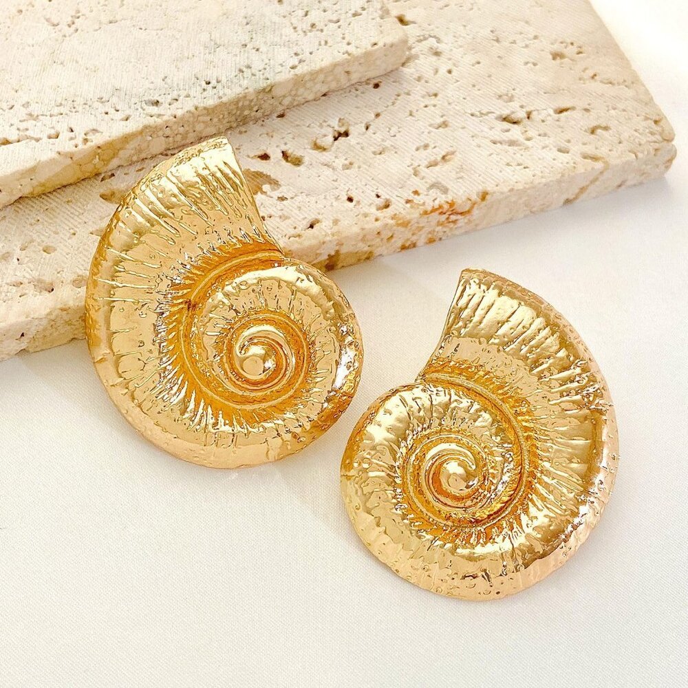 Boho Gold Conch Shell Statement Earrings For Wome… - image 4